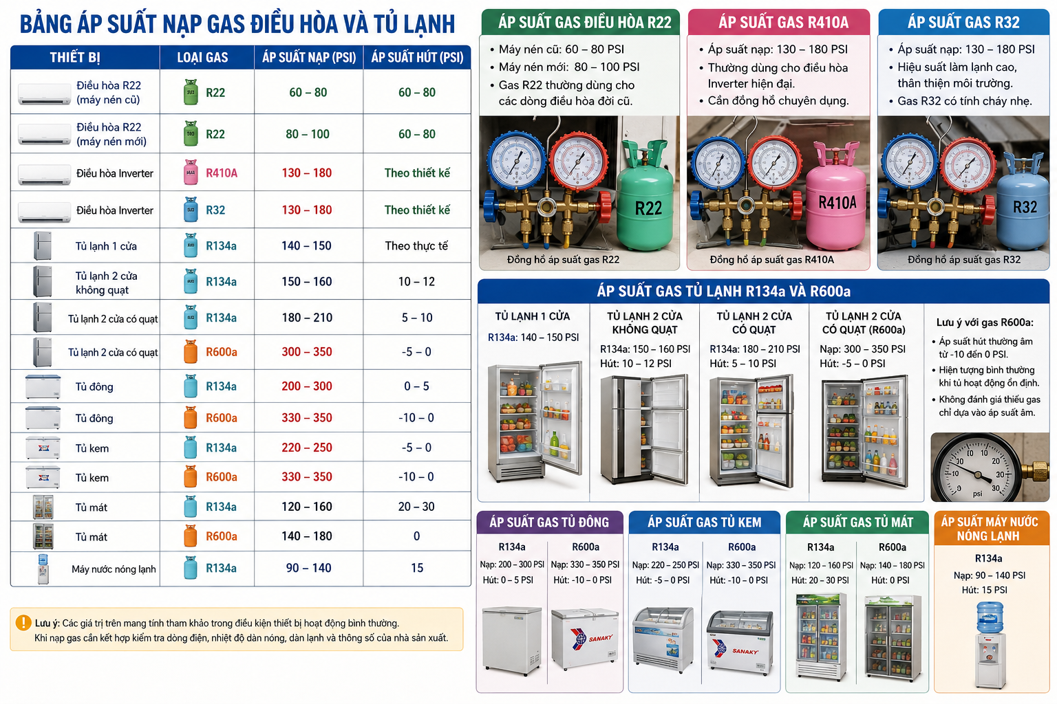 Bảng Áp Suất Nạp Gas Điều Hòa Và Tủ Lạnh Chuẩn Nhất 2026