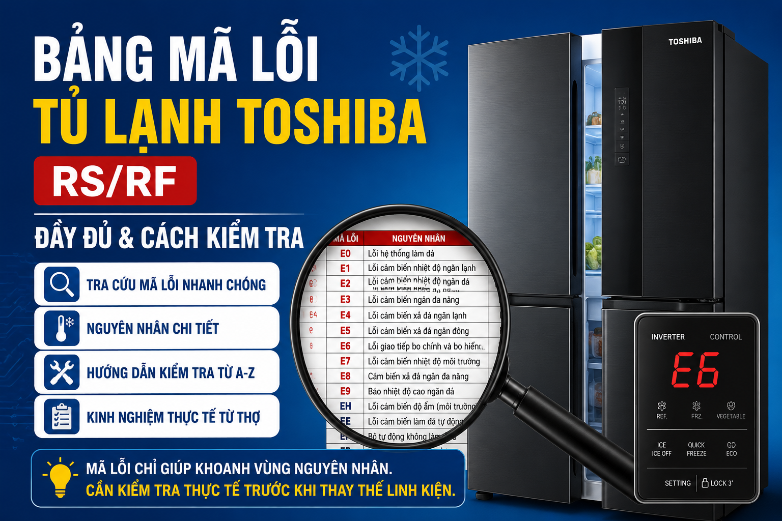 Bảng mã lỗi tủ lạnh Toshiba RS RF
